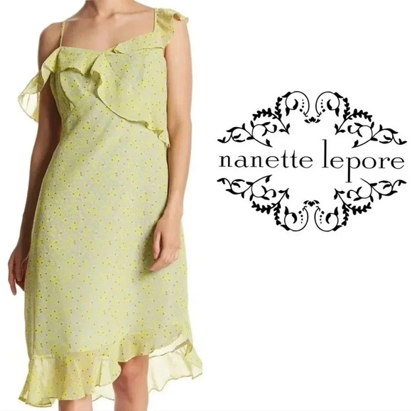 Nanette Lepore Women's Floral Ruffled Midi Dress In Lemon Meringue Size  16. - Picture 3 of 15